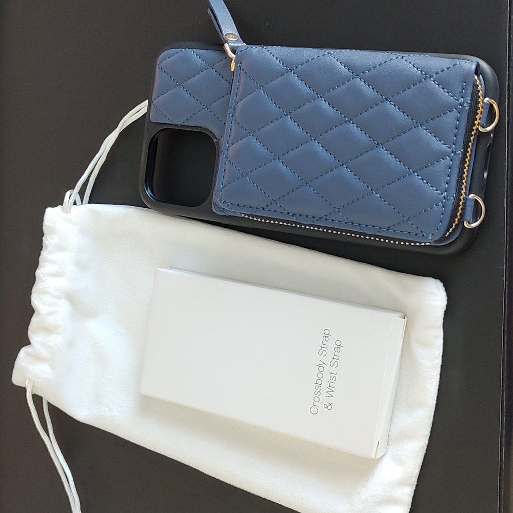 Blue quilted iphone 12 pro wallet case NWOT